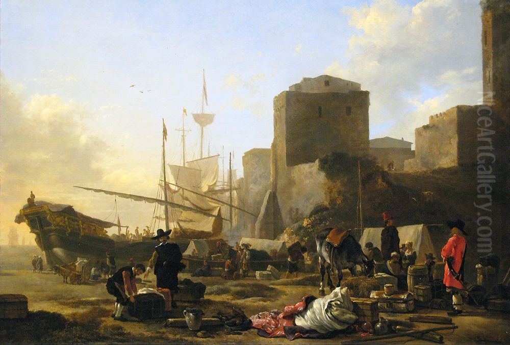 A Southern Port Oil Painting by Adam Pynacker