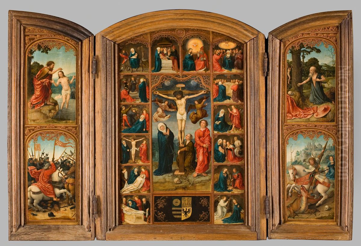 Drieluik met Christus aan het kruis en de zeven smarten en vreugden van Maria Oil Painting by Orley, Bernard van