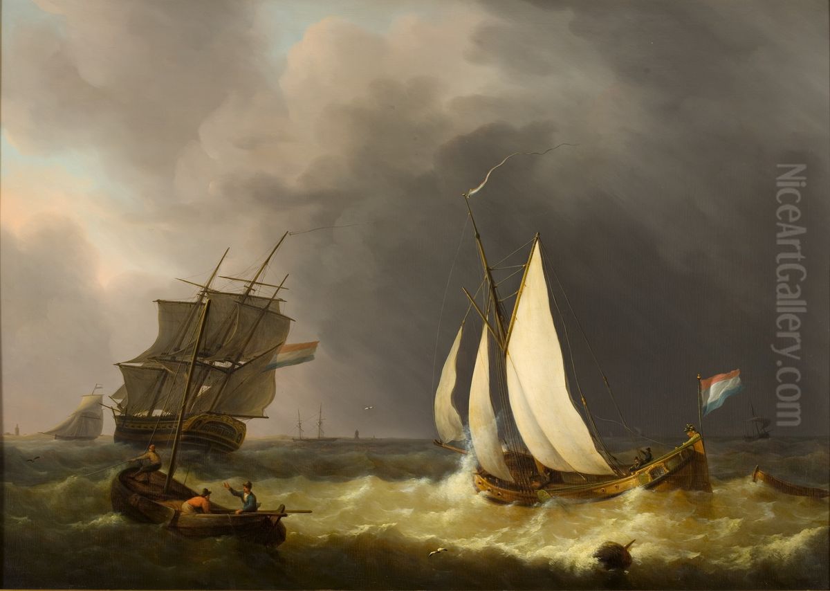 Schepen in een storm Oil Painting by Martinus Schouman