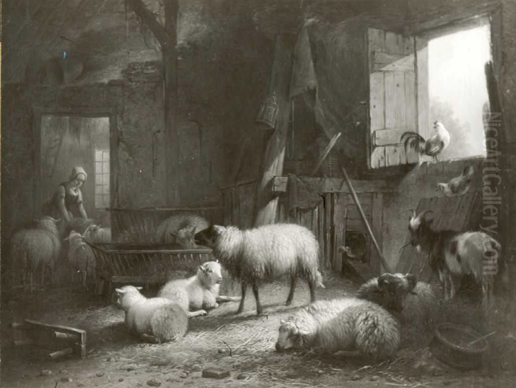 Sheep and goats in stable Oil Painting by Pieter Plas
