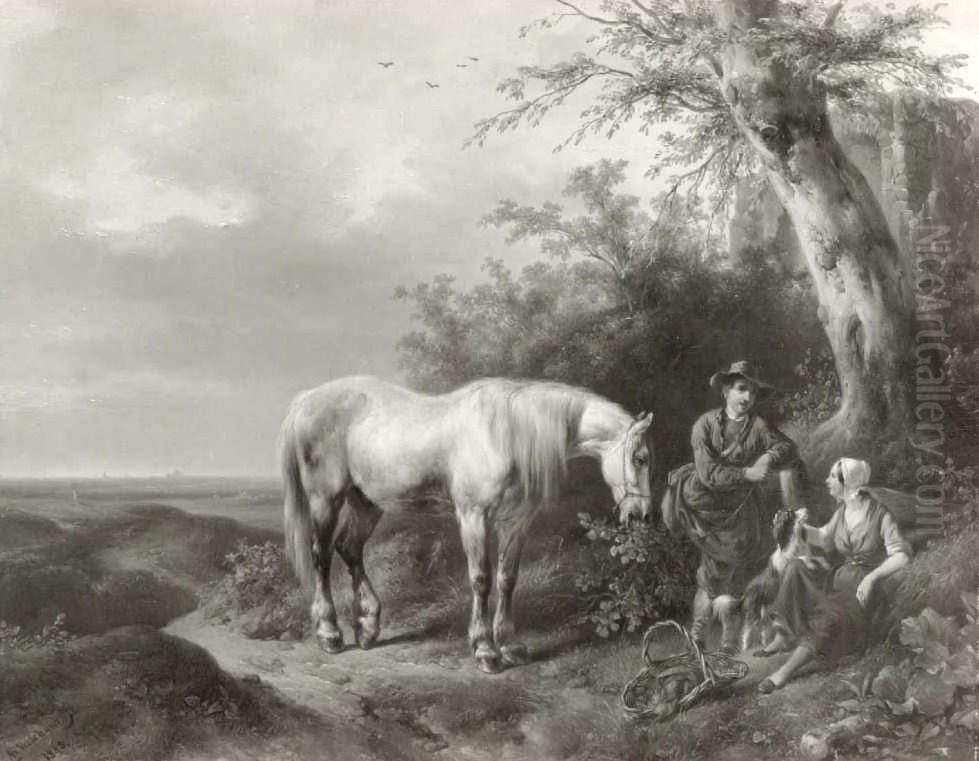 Landschap met schimmel en andere figuren Oil Painting by Wouterus Verschuur