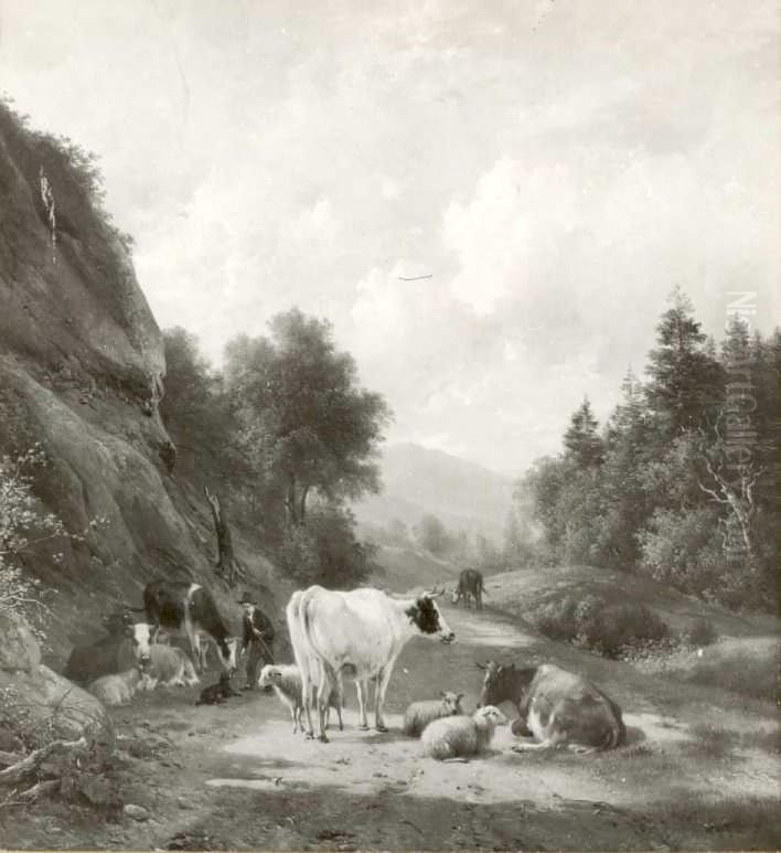 Bergachtig landschap met vee Oil Painting by Hendrik van de Sande Bakhuyzen