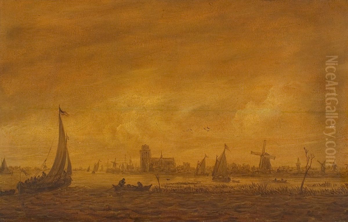 Gezicht op Dordrecht gezien vanaf de Oude Maas Oil Painting by Jan van Goyen