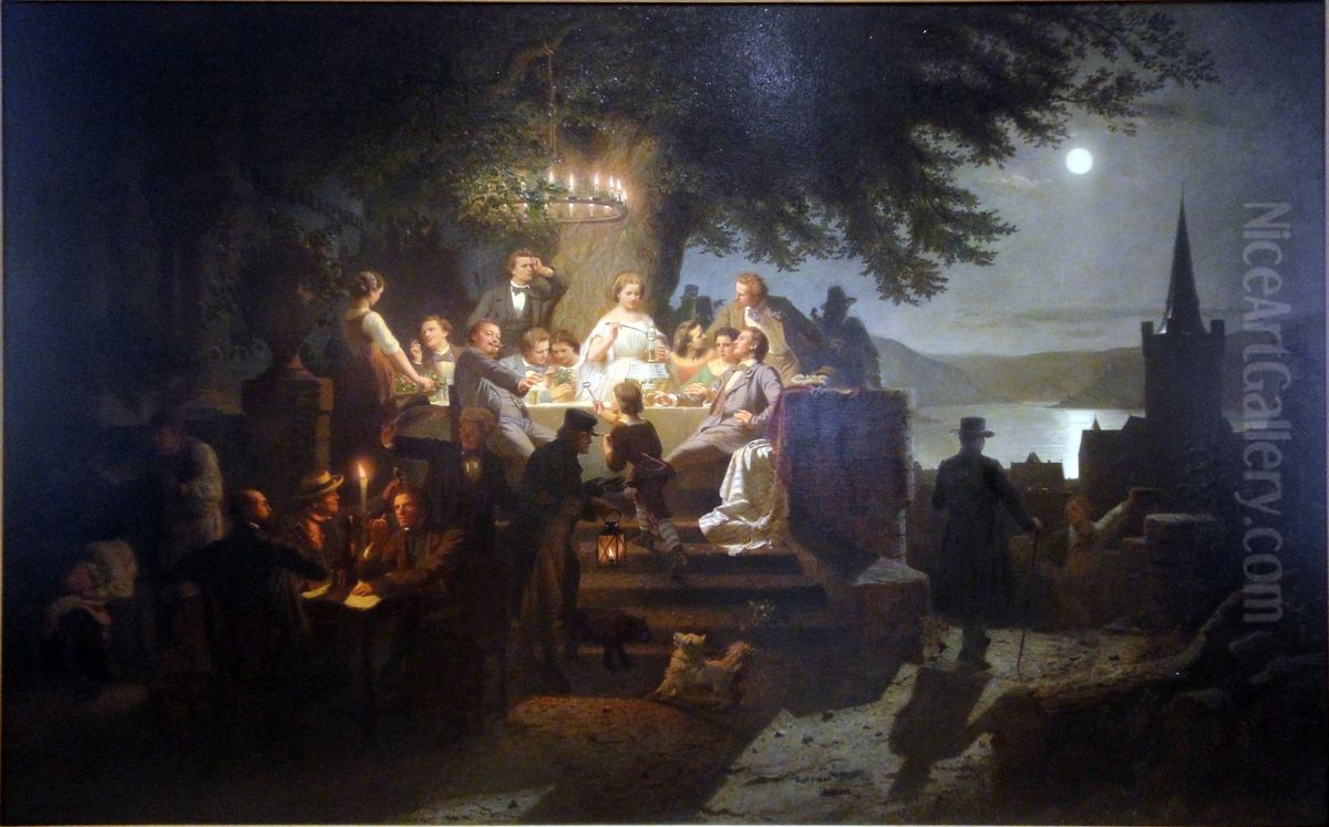 Sommernacht am Rhein Oil Painting by Christian Eduard Boettcher