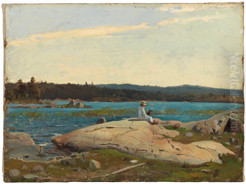 By the Water. Study Oil Painting by Julius Johann Ferdinand Kronberg