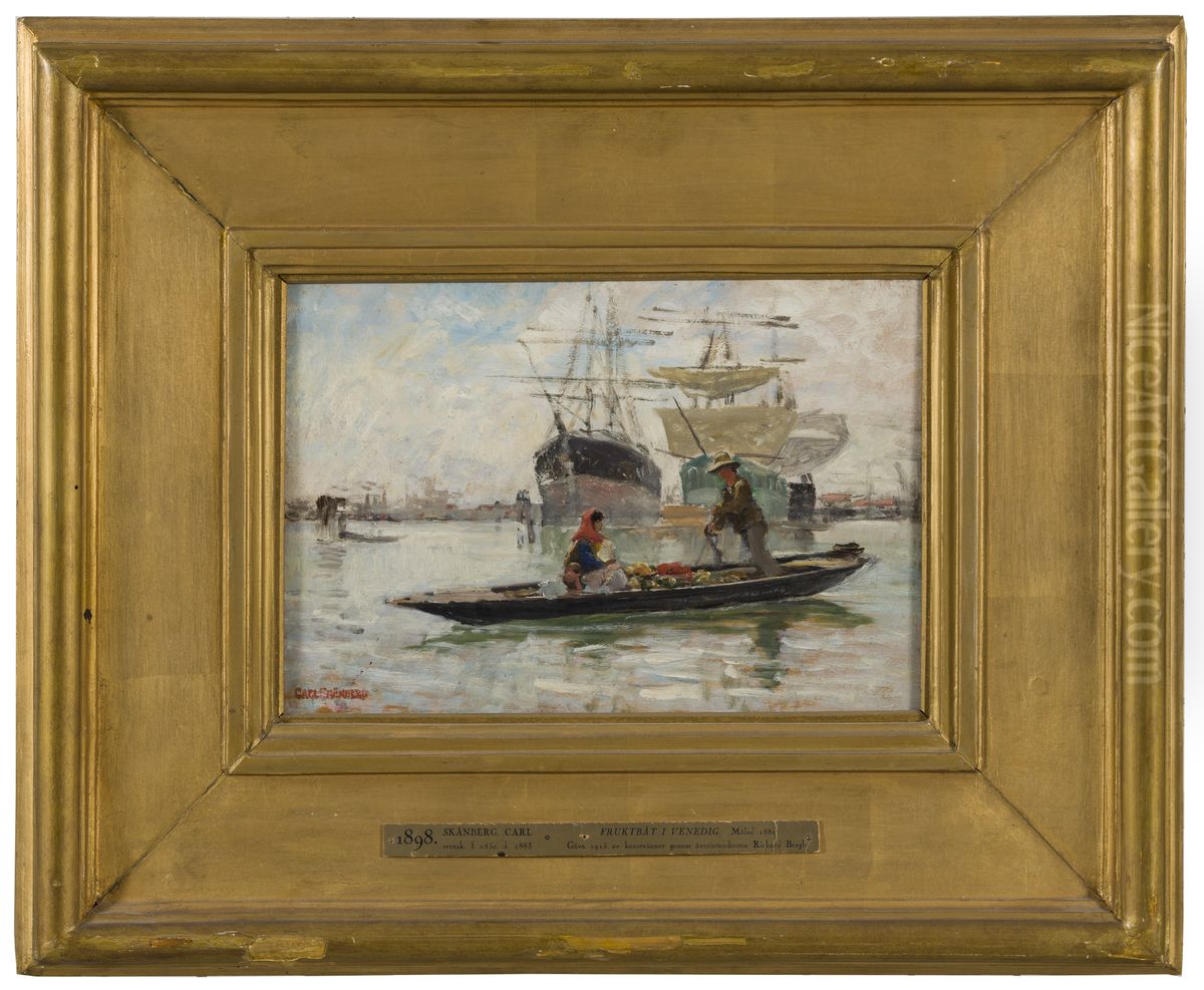 Fruit Barge in Venice. Sketch Oil Painting by Carl Skanberg