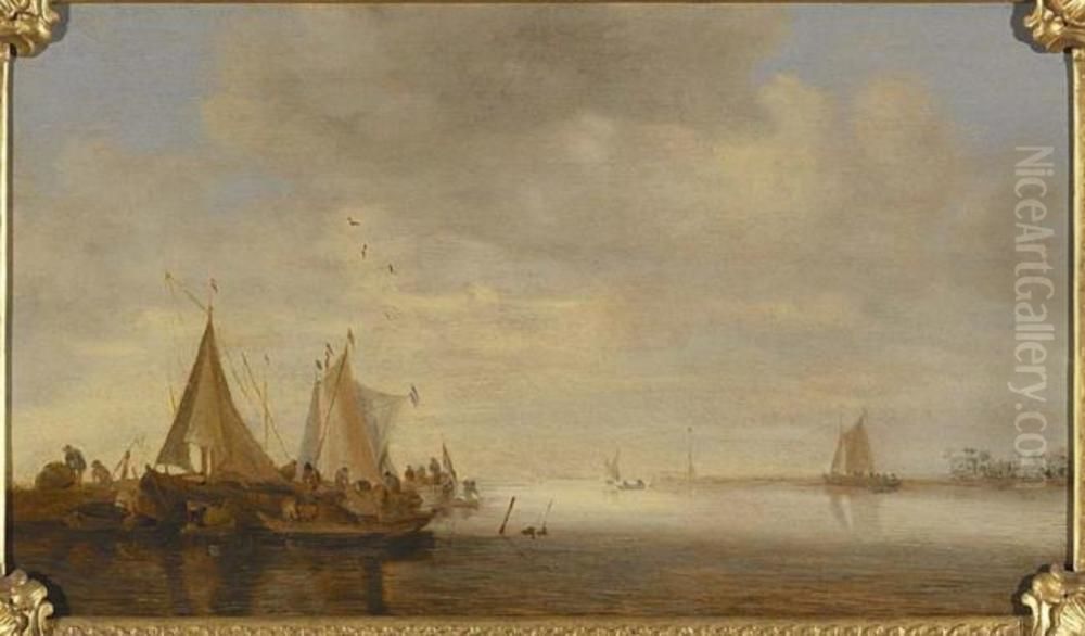 Riverside with Fishing Boats Oil Painting by Jan van Goyen