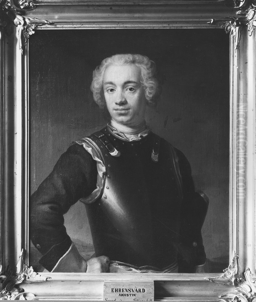 Augustin Ehrensvard (1710-1772), greve, faltmarskalk, gift med Catharina Elisabet Adlersheim Oil Painting by Johan Henrik Scheffel