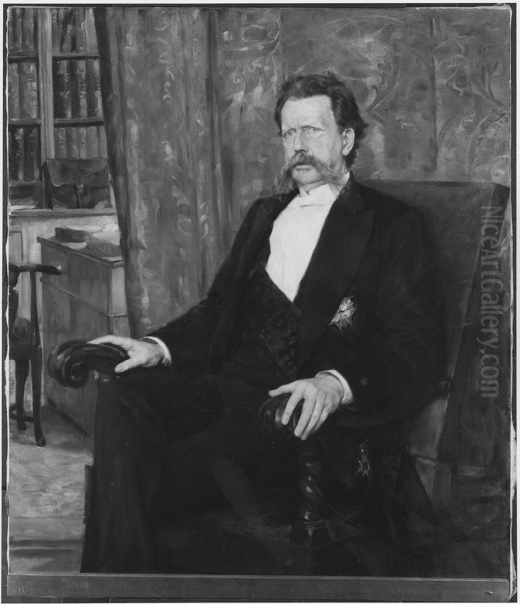 Gunnar Wennerberg (1817-1901), statsrad, landshovding, skald, gift med grevinnan Hedvig Sofia Cronstedt Oil Painting by Oscar Bjorck