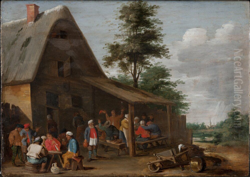 Peasants Feasting Outside a Village Inn Oil Painting by David Teniers the Younger