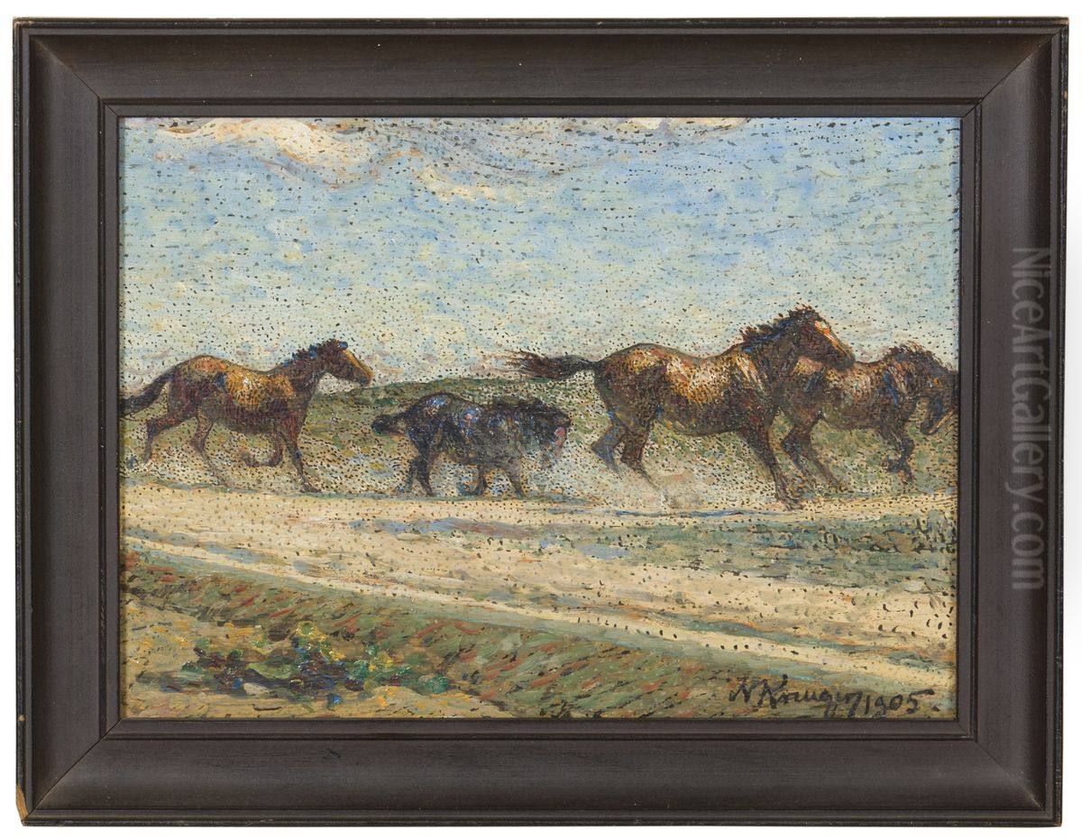 Horses at Large Oil Painting by Nils Kreuger