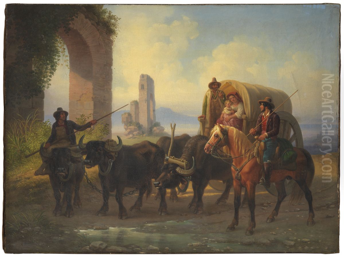 Resande sallskap vid Aqua Claudia Oil Painting by Aleksander Laureus