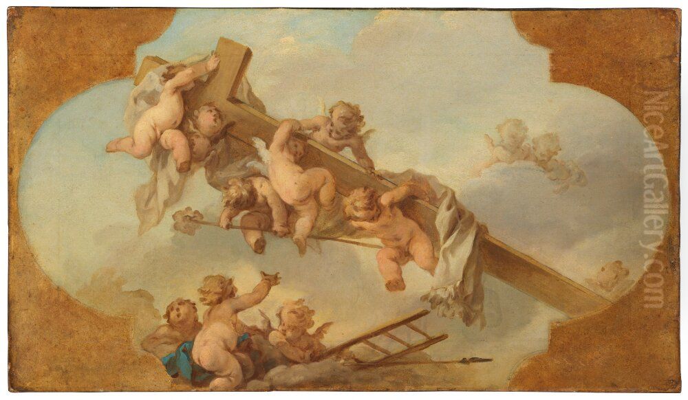 Angels Carrying the Cross. Study Oil Painting by Guillaume Taraval
