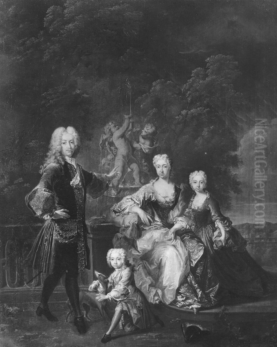 Ferdinand Adolf von Plettenberg and his Family, misidentified with Karl Albrecht of Bavaria Oil Painting by Robert Tournieres