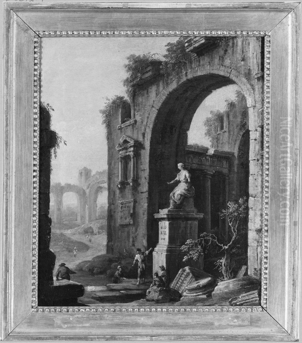 Ruin of a Temple with a Statue Oil Painting by Giovanni Paolo Panini