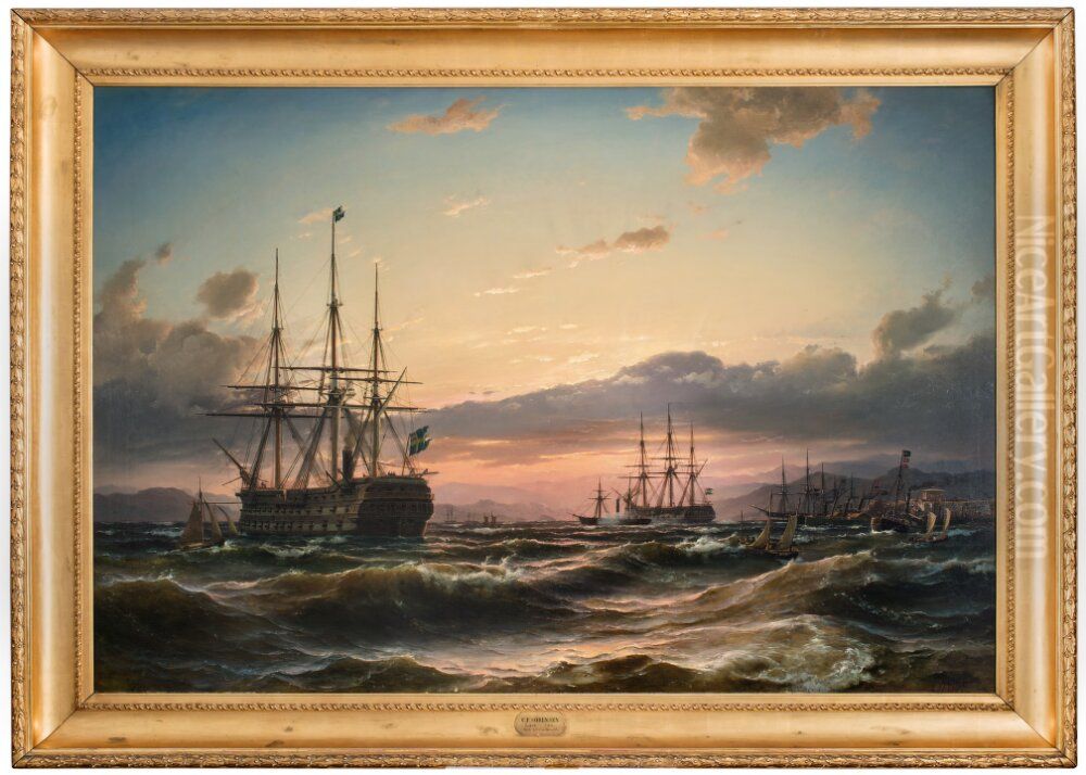Svenska krigsfartyg utanfor Alvsborg Oil Painting by Carl Frederik Sorensen
