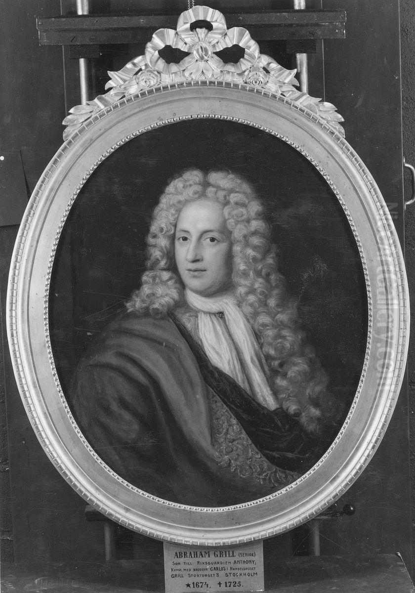 Abraham Grill (1674-1725), kopman, mecenat, gift med 1. Helena Wittmack, 2. Johanna Catharina Groen, 3. Catharina Roselia Oil Painting by Lucas von Breda