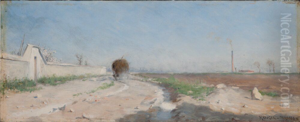 The Hay Cart by the Wall Oil Painting by Nils Kreuger