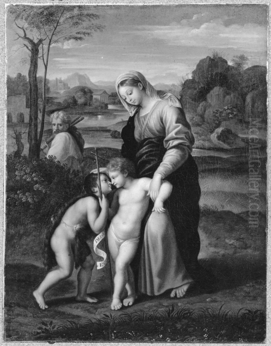 Heliga familjen med Johannes Oil Painting by Raphael