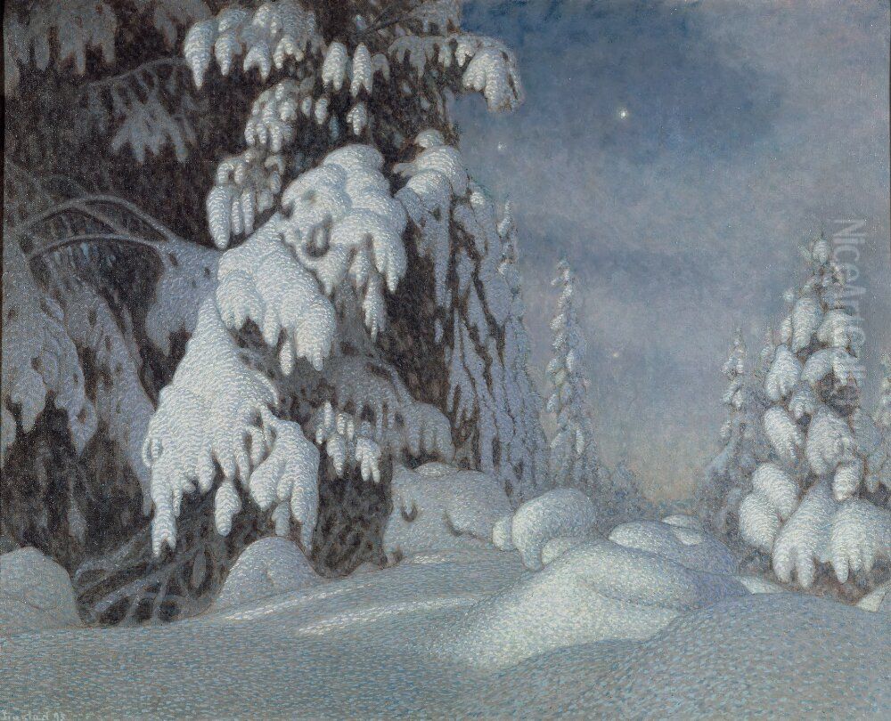 Winter Moonlight Oil Painting by Gustaf Fjaestad