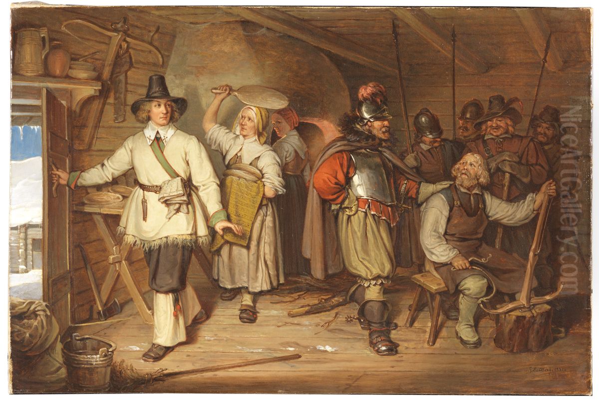 Gustaf Wasa hos Sven Elfsson i Isala by ar 1520 Oil Painting by Johan Gustaf Sandberg