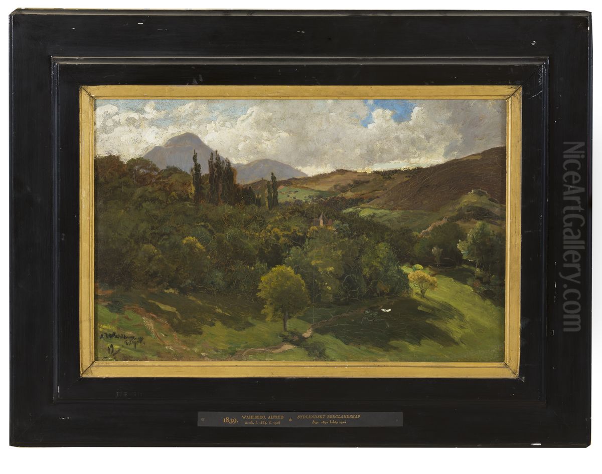 Southern Mountain Landscape Oil Painting by Alfred Wahlberg