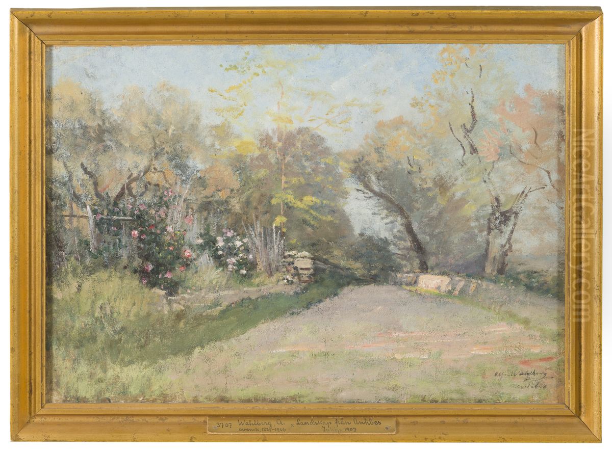 Landskap fran Antibes. Studie Oil Painting by Alfred Wahlberg