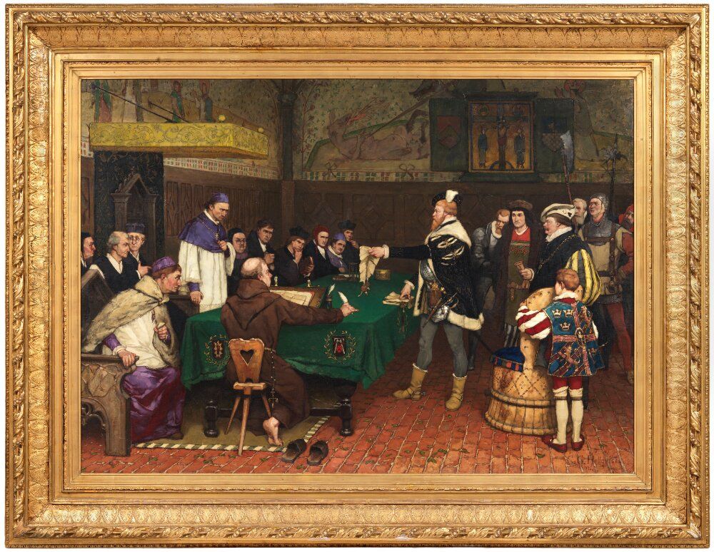 King Gustav Vasa of Sweden and Peder Sunnanvader Oil Painting by Carl Gustaf Hellqvist
