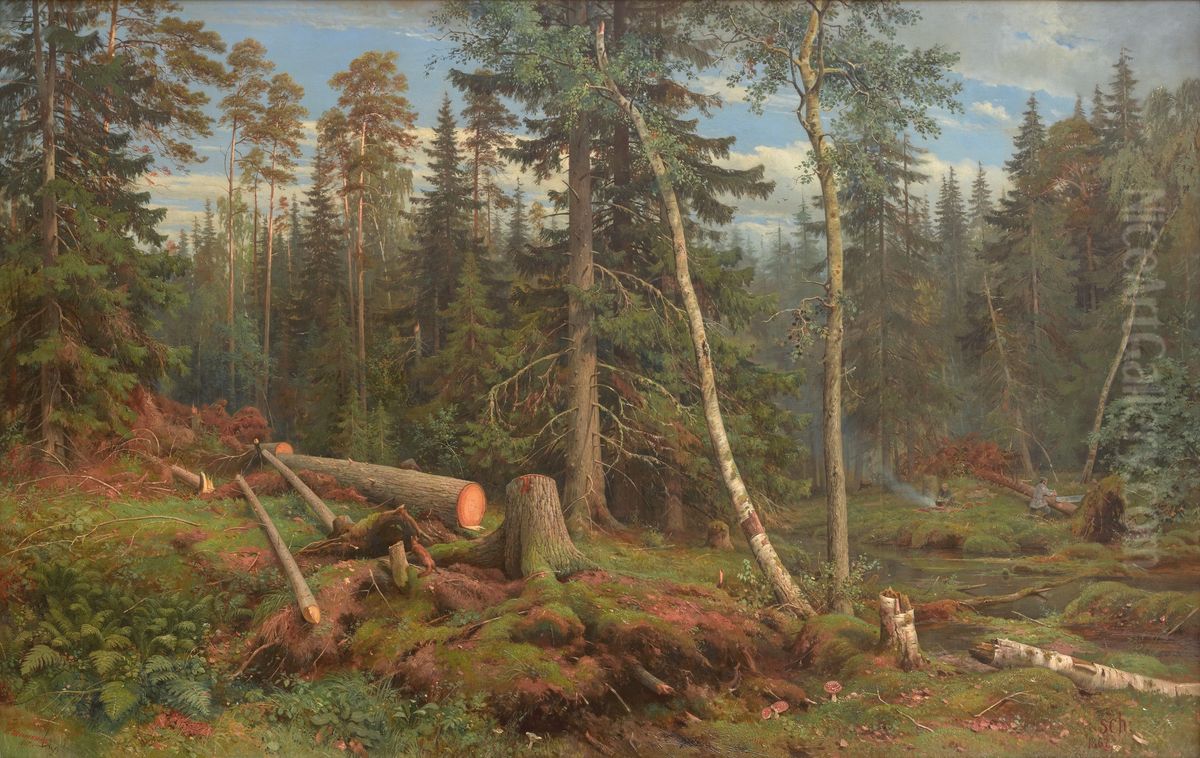 Lumbering Oil Painting by Ivan Shishkin