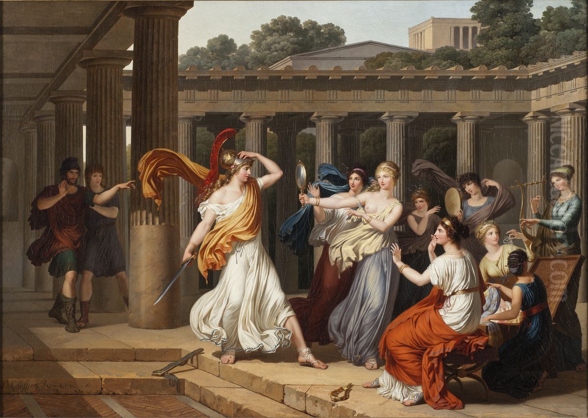 Odysseus upptacker Akilles bland Lykomedes dottrar Oil Painting by Louis Gauffier