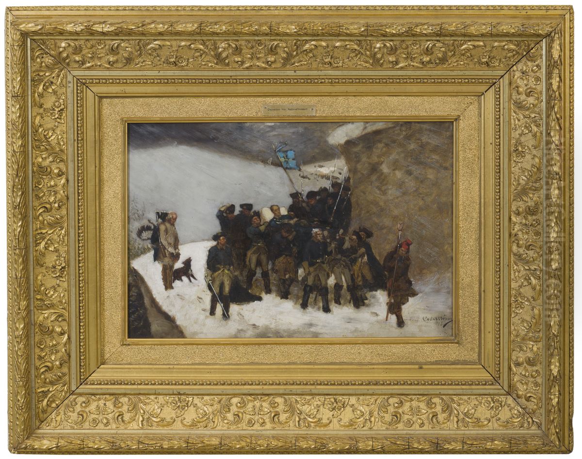 Karl XII:s likfard. Skiss till GKM 1100 och NM 1363 Oil Painting by Gustaf Cederstrom