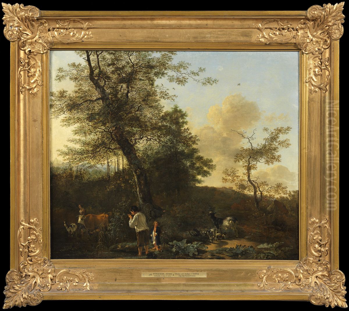 Shepherds and Cattle in a Pasture Oil Painting by Adam Pynacker
