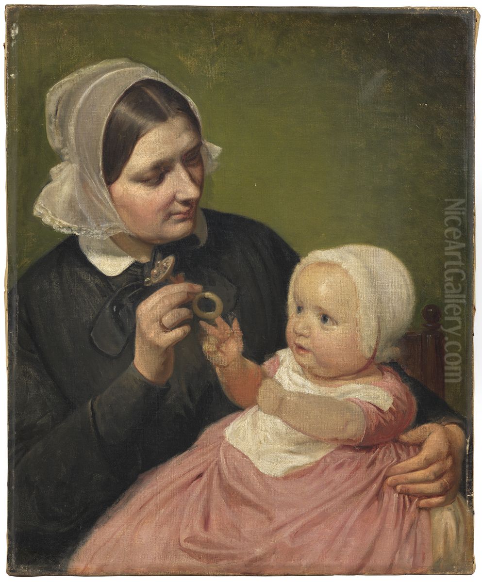 Konstnarens hustru och son Poul Oil Painting by Wilhelm Marstrand