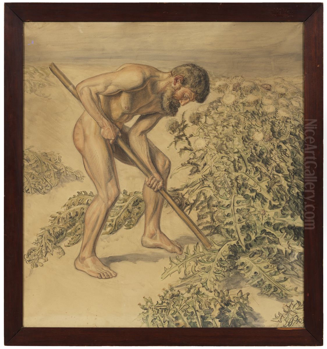 Adam drawing up Thistles Oil Painting by Joakim Skovgaard
