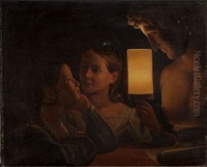 Two Children Illuminating a Sculpted Bust