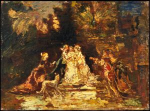 Figure Scene with a Peacock