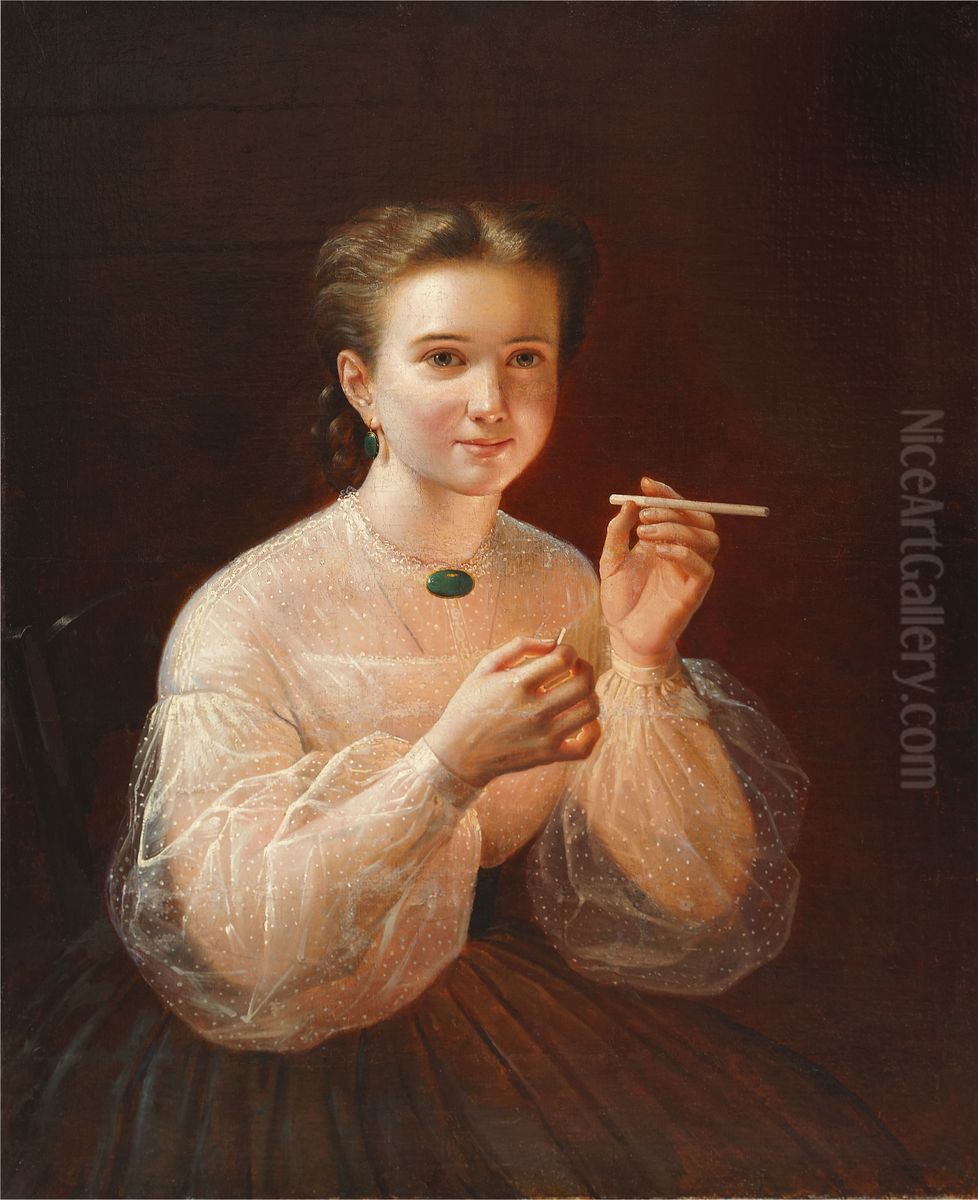 <<Devuska s papirosoj>> Oil Painting by Petr Zabolotskiy