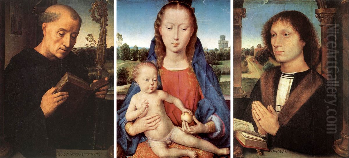 Triptic Portinari (collage). Panell central es troba a Berlin i els laterals a Florencia Oil Painting by (manner of) Memling, Hans