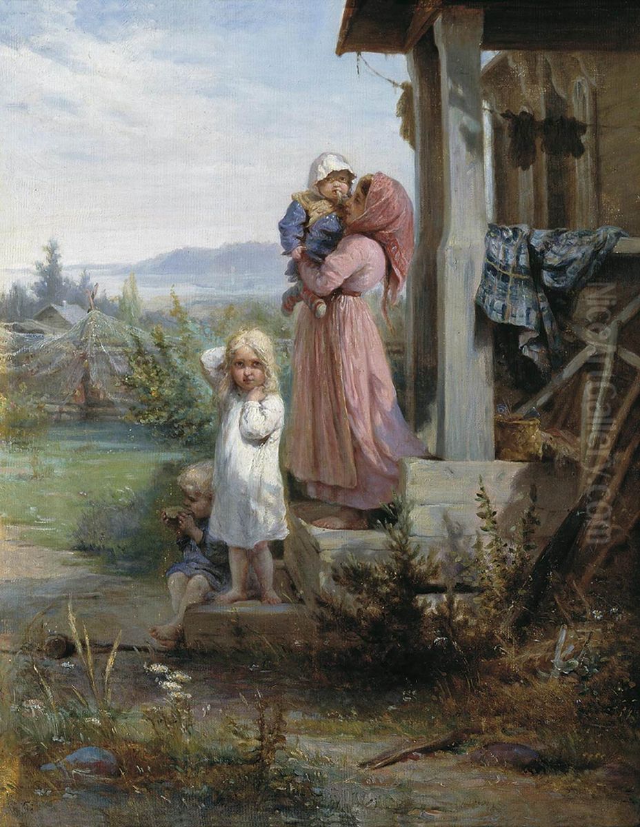 <<Utro v derevne>> Oil Painting by Nikolay Koshelev
