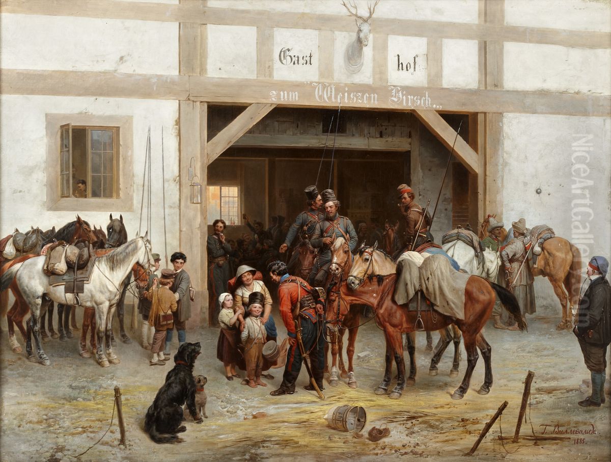 Cossacks in Bautzen, 1813 Oil Painting by Bogdan Willewalde