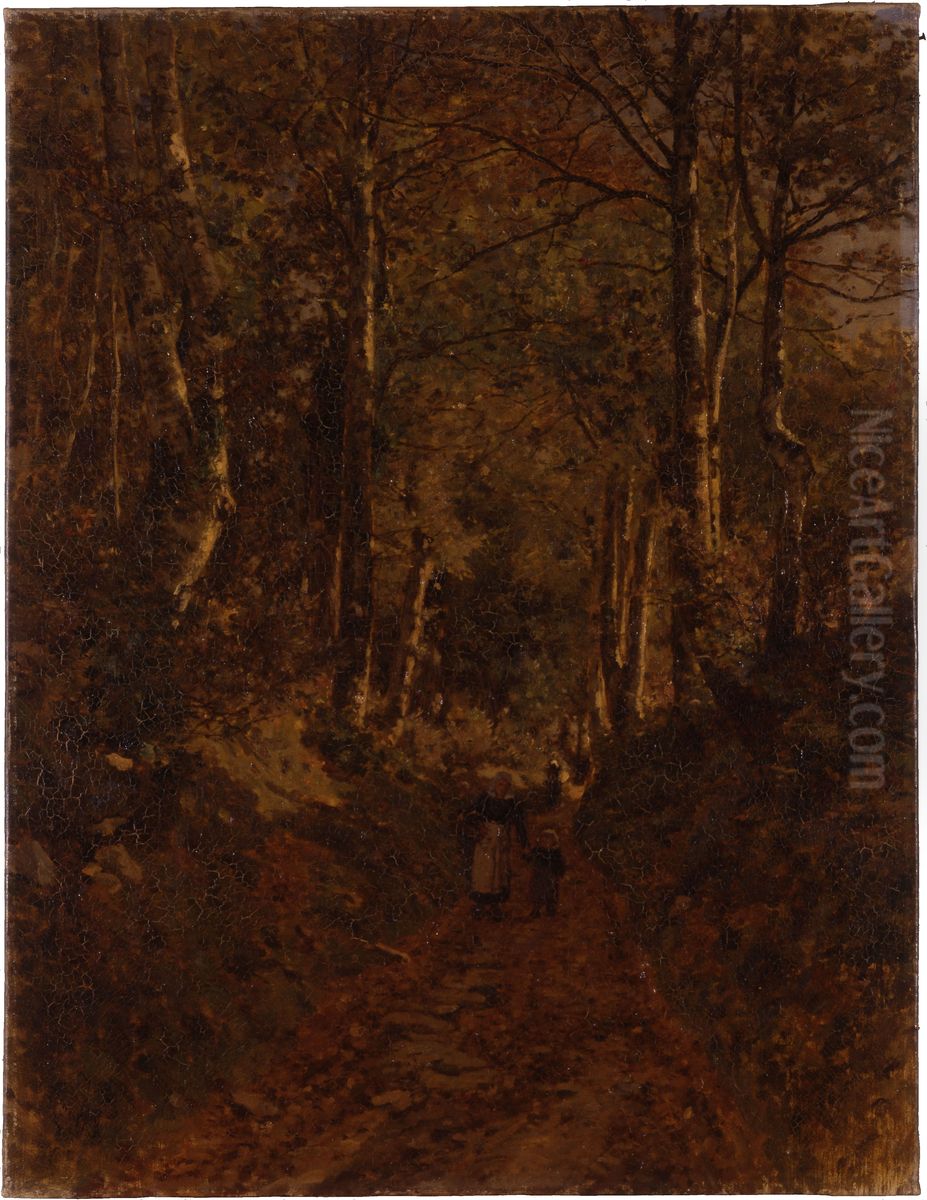 Chemin sous bois a Bannalec Oil Painting by Camille Bernier