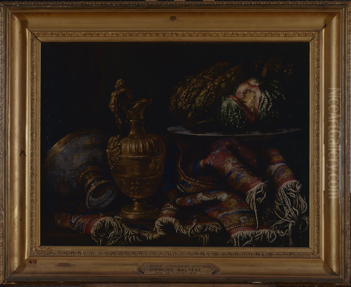 Still life. Vase, carpet and flowers Oil Painting by Francesco Maltese