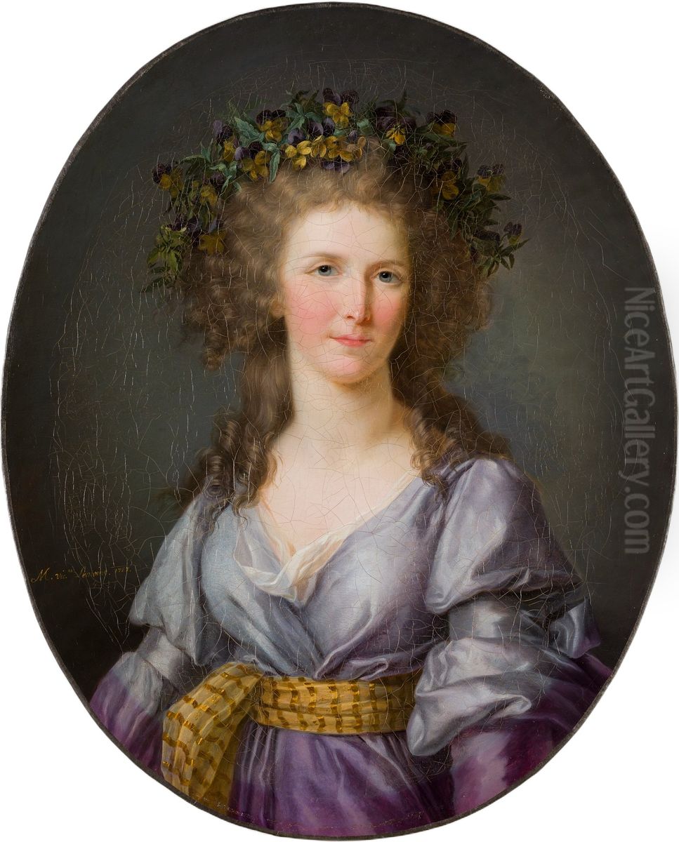 Portrait de jeune femme avec des violettes dans les cheveux Oil Painting by Marie-Victoire Lemoine