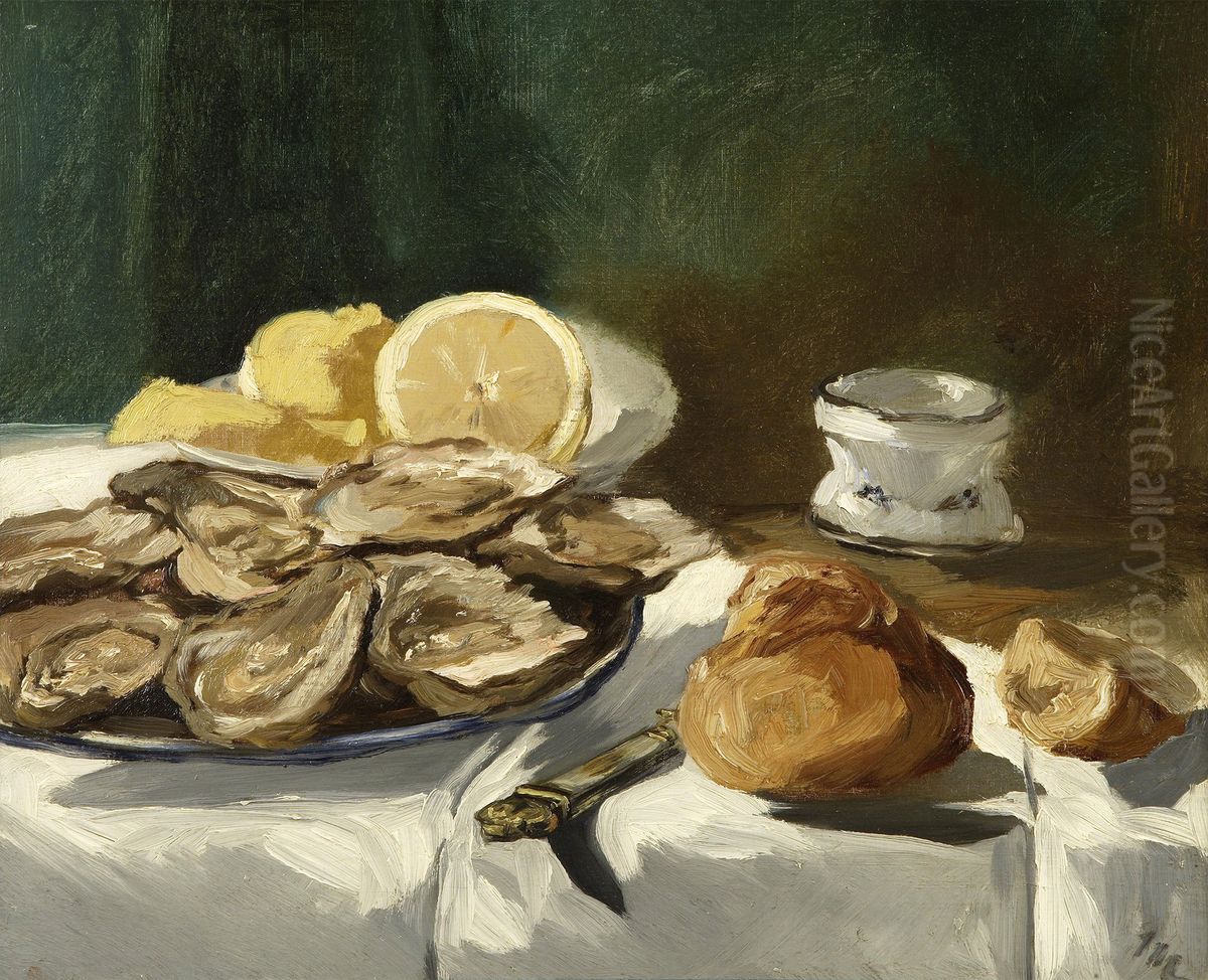 Nature morte, huitres, citron, brioche Oil Painting by Edouard Manet