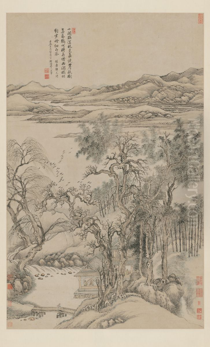 Tree in Autumn and Crows Oil Painting by Wang Hui