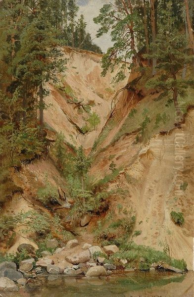 Precipice (Ravine. Creek) Oil Painting by Ivan Shishkin