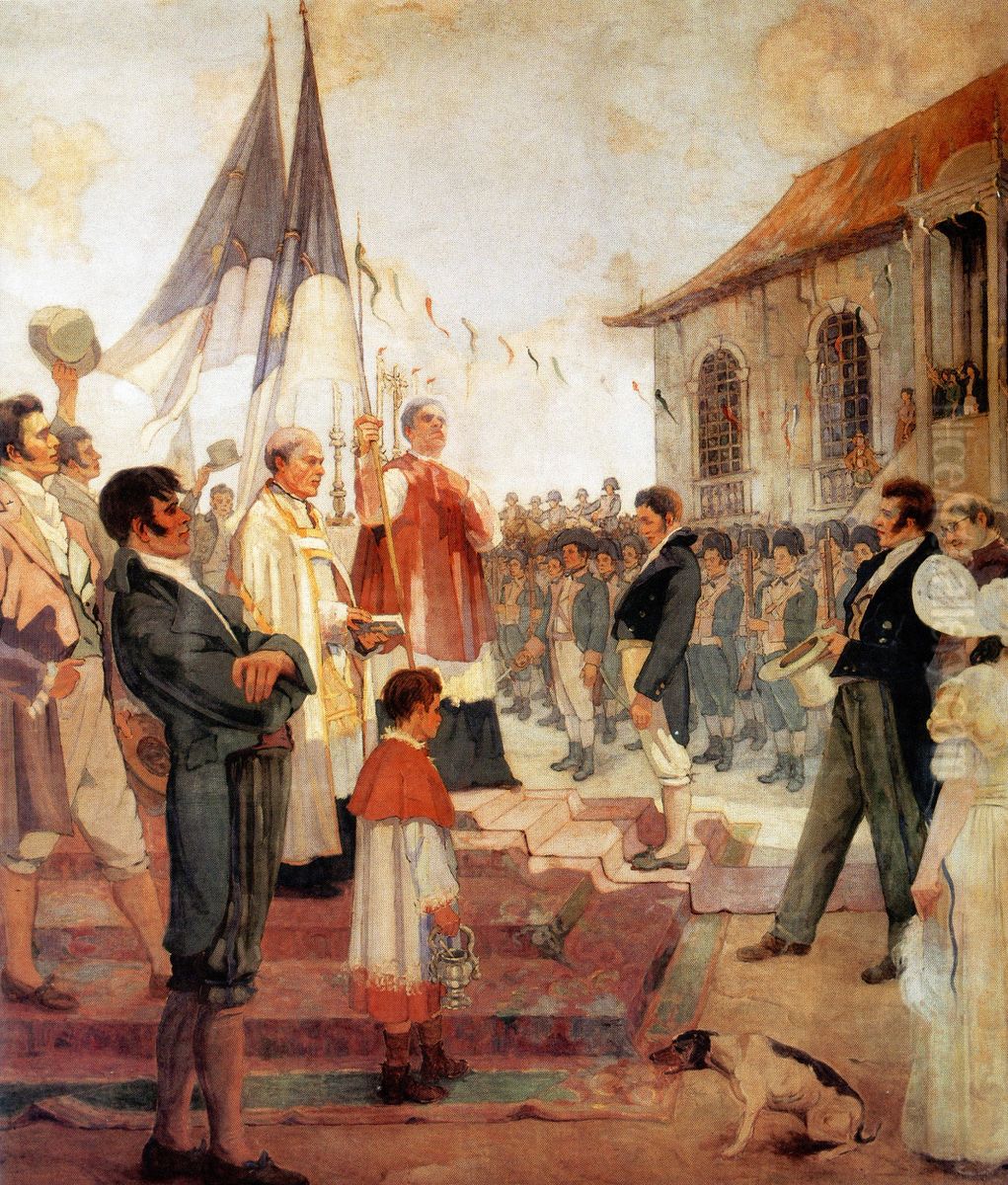 Bencao das bandeiras da Revolucao de 1817 Oil Painting by Antonio Parreiras