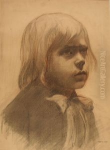 Portrait de jeune garcon / Tete d'enfant les yeux leves vers le ciel