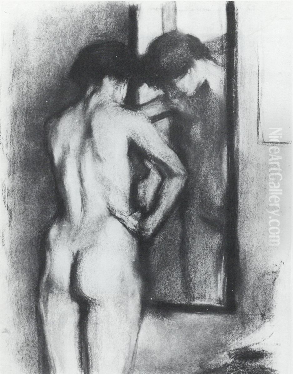 Nu feminin de dos devant un miroir Oil Painting by Georges Kars