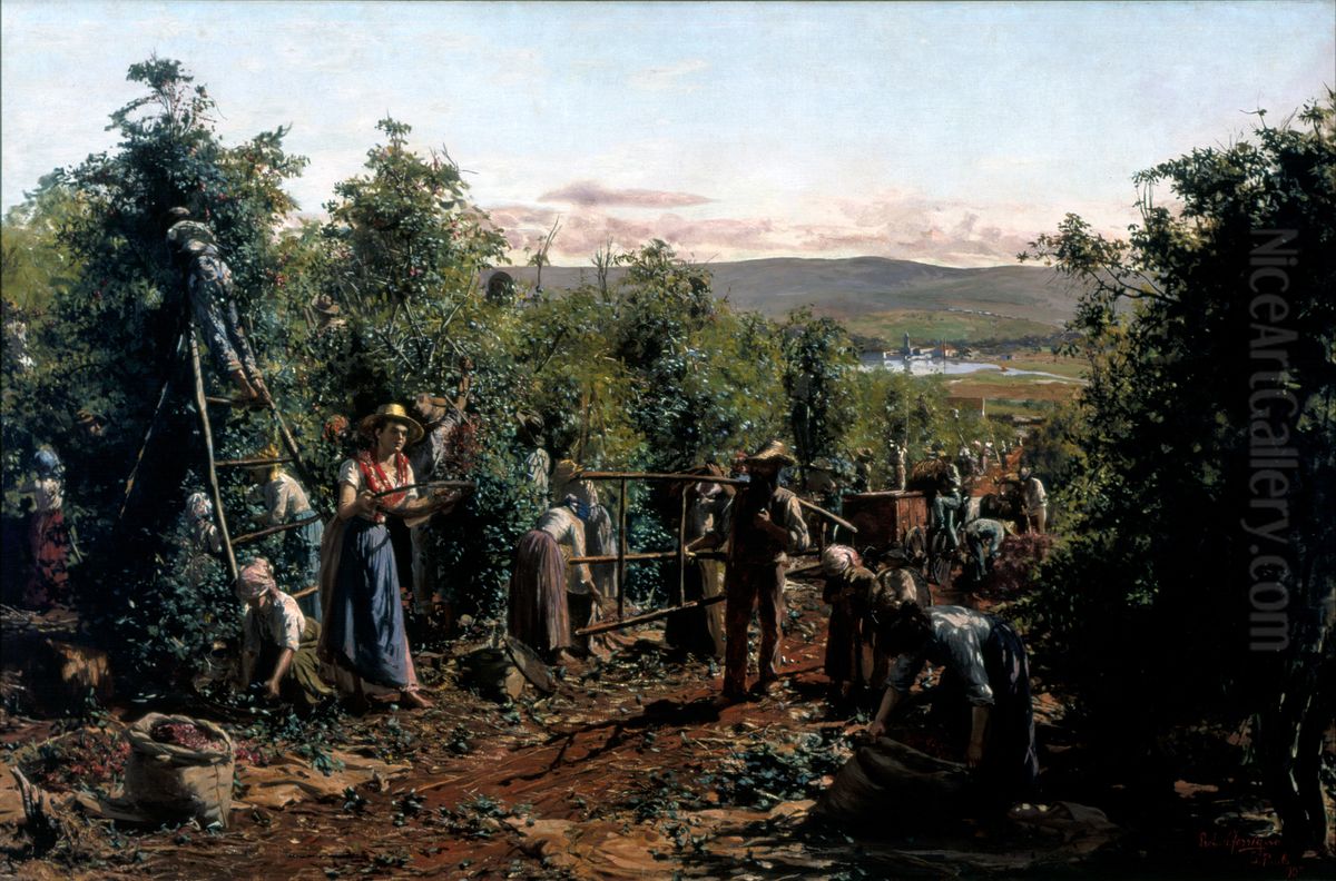 A Colheita Oil Painting by Antonio Ferrigno